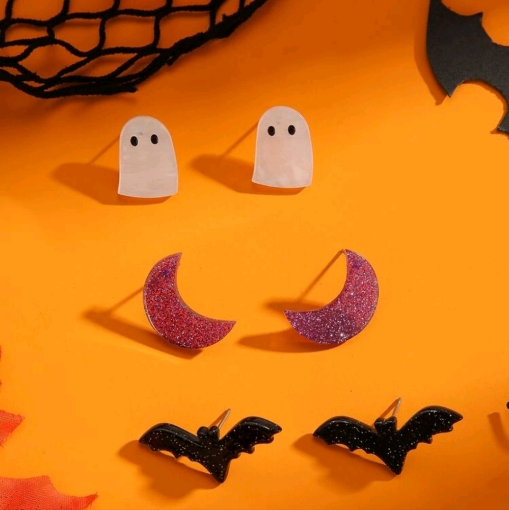 ⭐️ Halloween ghost moon bat stud post earrings NEW